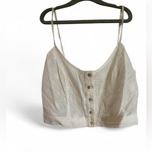 Kendall & Kylie Cream Lace Button-Up Crop Top